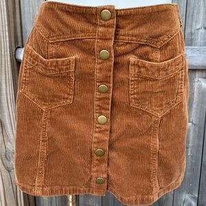 Kendall & Kylie Caramel Brown Corduroy Mini Skirt with Button Down Front